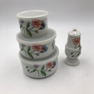 House Of Prill Poppy Ceramic Porcelain Covered Storage Bowls Salt Shaker NEW